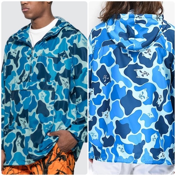RIPNDIP Nerm Cat Blue Camo Packable Windbreaker Jacket Sz S Rare Skate Unisex - Picture 1 of 16